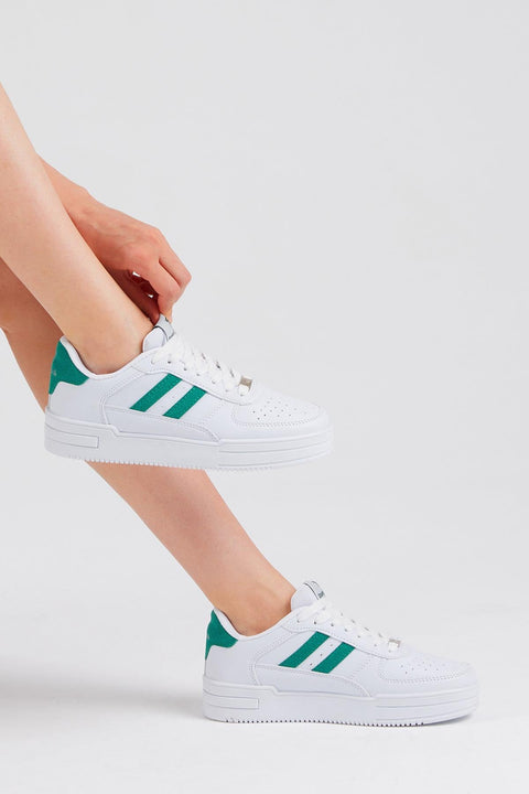 Tonny Black Women's White & Green Thermo Sole Side Striped Lace-up Sneakers | Tonny Black In Lebanon