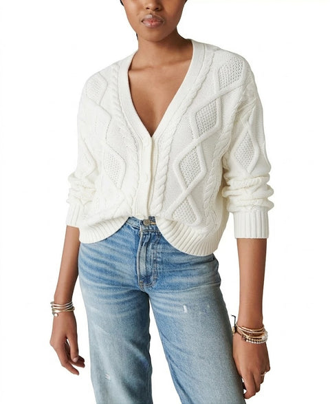 Lucky Brand Women's White Cable-Stitch Long-Sleeve Cardigan | Lucky Brand In Lebanon
