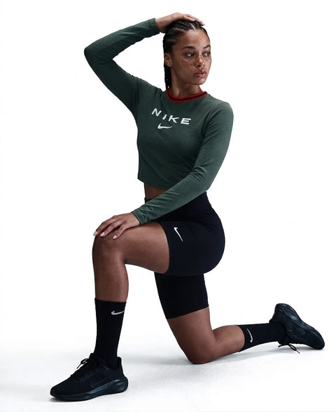 Nike Women's Dark Green Sportswear Chill Knit Slim Logo Cropped Blouse | Nike In Lebanon