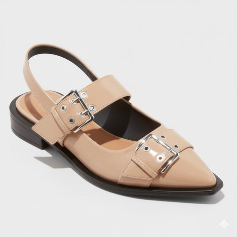 Wild Fable Women's Beige Peyton Double Buckle Slingback Casual Shoes | Wild Fable In Lebanon