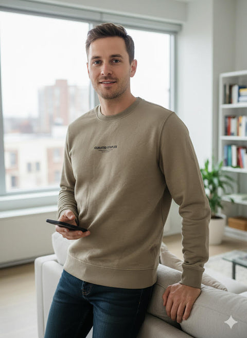 Only & Sons Men's Khaki Onscurated Sweatshirt  | Only & Sons In Lebanon