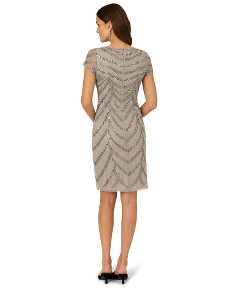 Adrianna Papell Women's Beige Beaded Cap-Sleeve Sheath Dress | Adrianna Papell In Lebanon