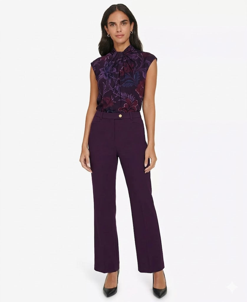 Calvin Klein Women's Dark Purple Mid-Rise Straight-Leg Pants | Calvin Klein In Lebanon