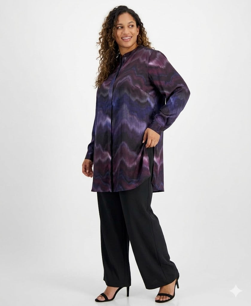 Anne Klein Women's Multi Purple Printed Split-Neck Blouse | Anne Klein In Lebanon