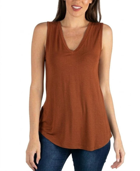 24seven Women's Brown Comfort Apparel V-Neck Sleeveless Blouse | 24seven  In Lebanon