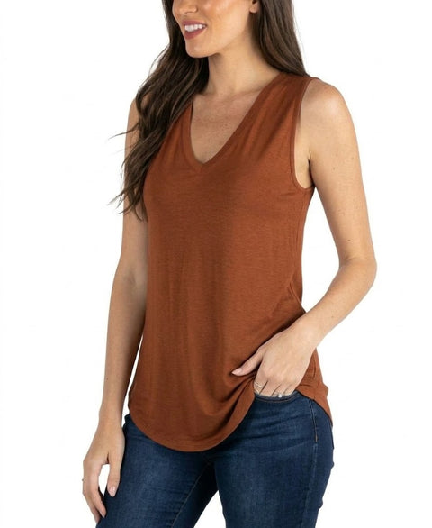 24seven Women's Brown Comfort Apparel V-Neck Sleeveless Blouse | 24seven  In Lebanon