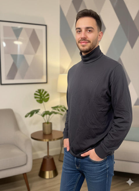 Lerros Men's Dark Grey Turtleneck Cotton Blouse | Lerros In Lebanon