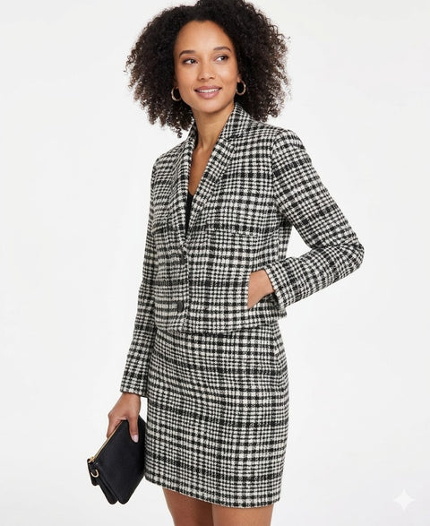 Calvin Klein Women's Black & White Plaid Tweed Cropped Blazer | Calvin Klein In Lebanon