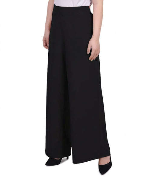 NY Collection Women's Black Petite Mid Rise Pull On Wide-Leg Palazzo Pant | NY Collection In Lebanon