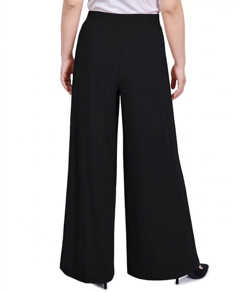 NY Collection Women's Black Petite Mid Rise Pull On Wide-Leg Palazzo Pant | NY Collection In Lebanon
