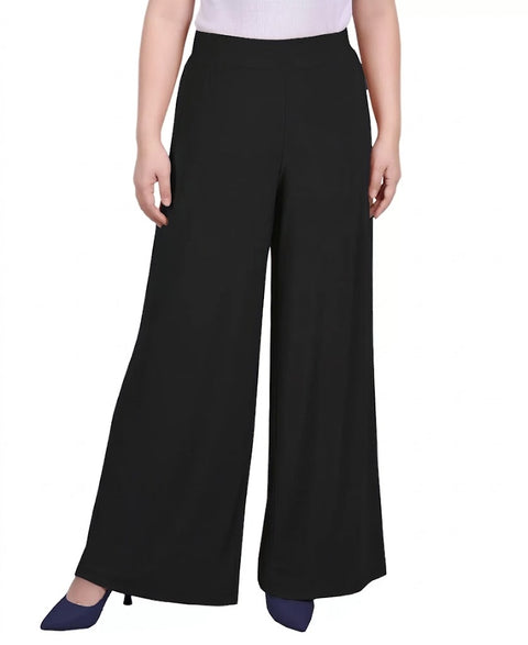 NY Collection Women's Black Petite Mid Rise Pull On Wide-Leg Palazzo Pant | NY Collection In Lebanon