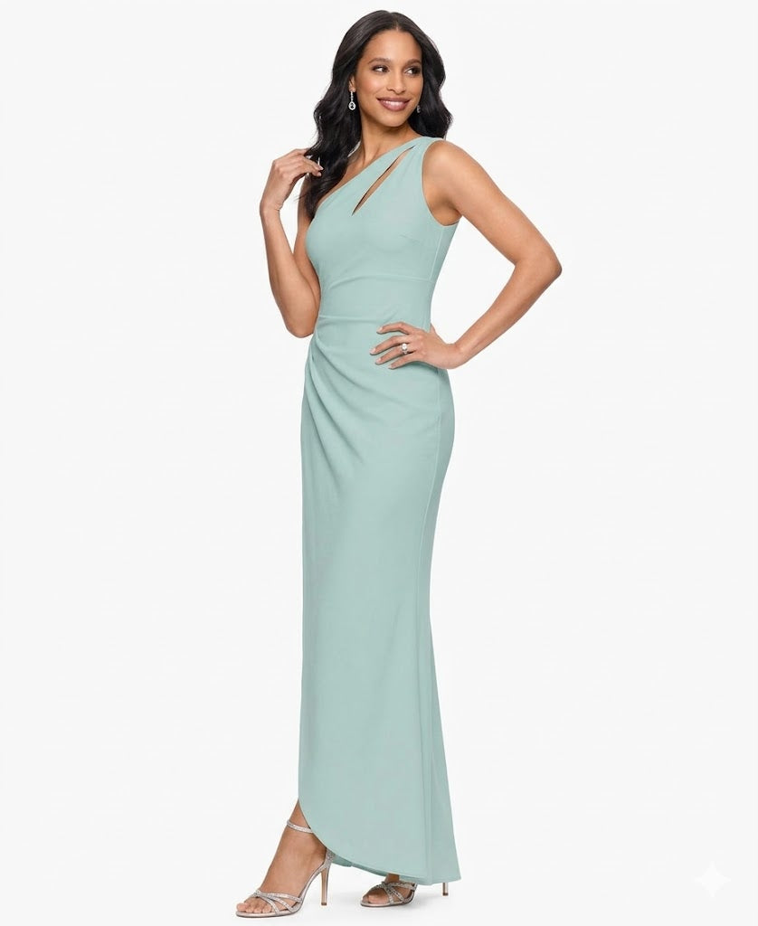 Betsy & Adam Women's Sage Green Petite One-Shoulder Ruched Gown Dress | Betsy & Adam In Lebanon