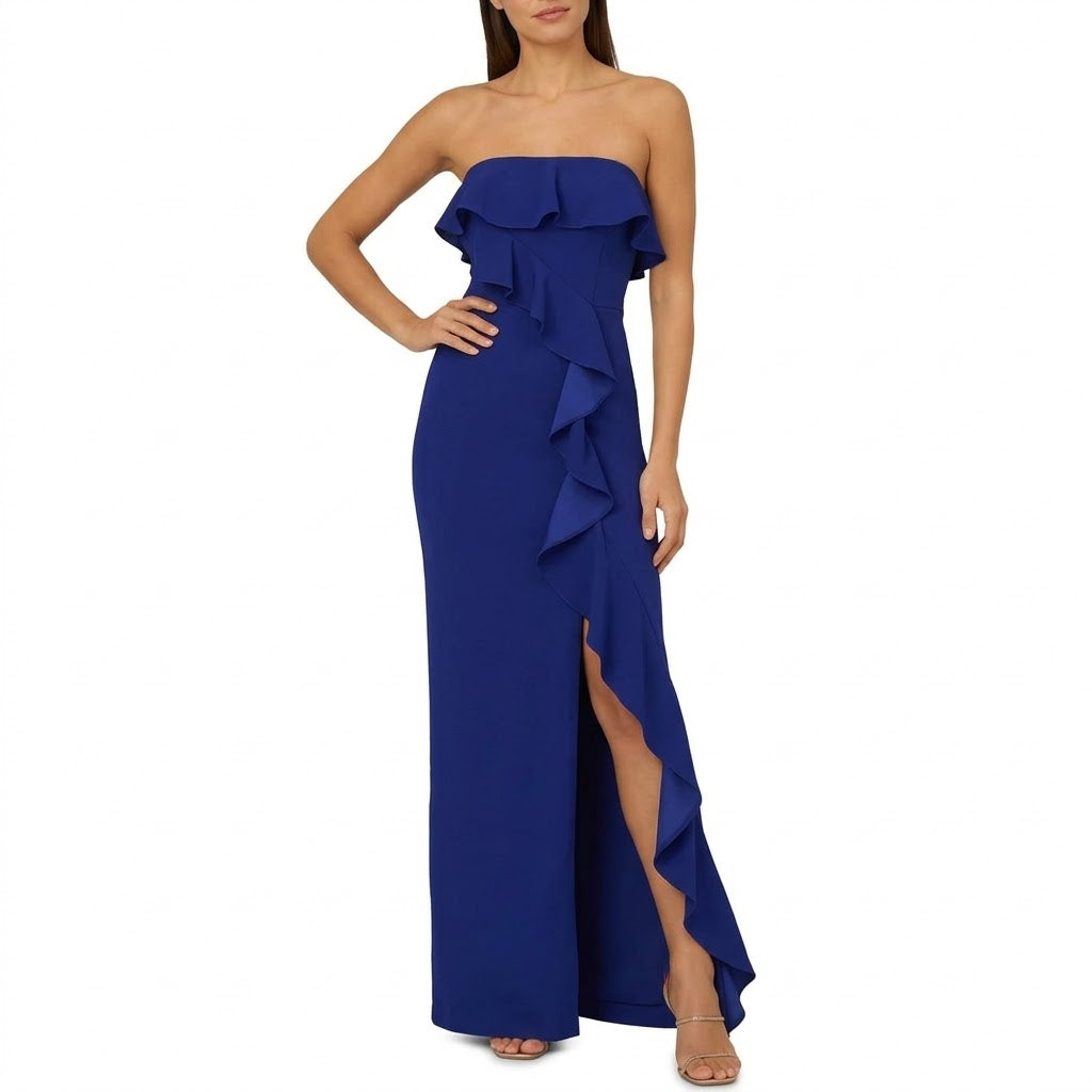 Adrianna Women's Royal Blue Strapless Cascading Ruffle Gown Dress | Adrianna In Lebanon