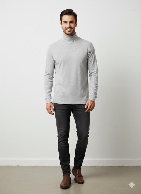 Lerros Men's Light Grey Turtleneck Cotton Blouse | Lerros In Lebanon