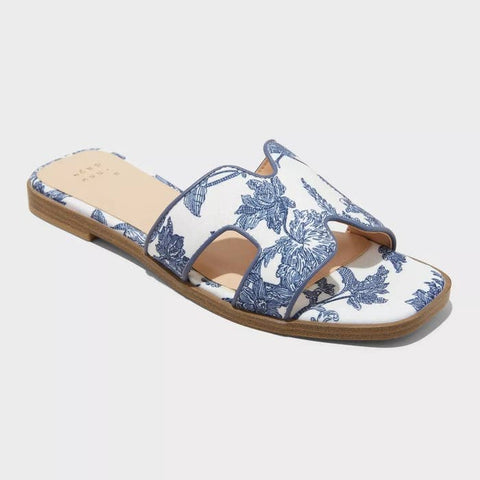 A New Day Women's White Blue Floral Nina Slide Slippers | A New Day In Lebanon