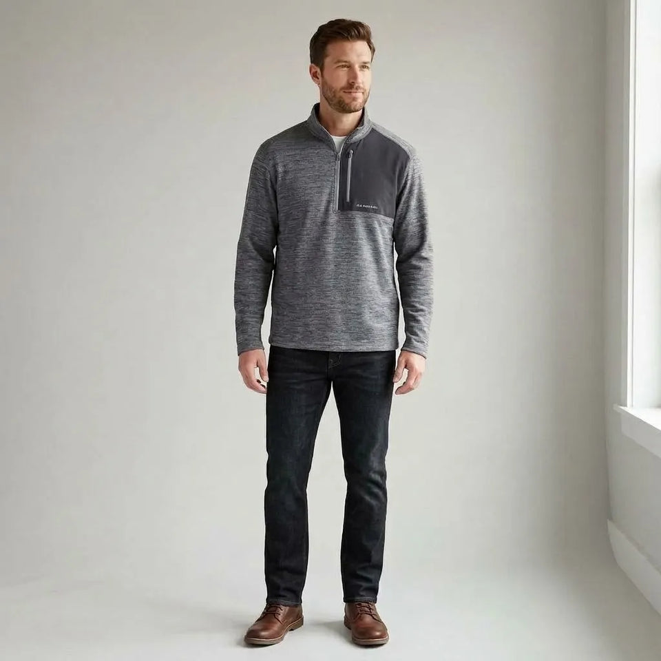 GH BASS Men's Gray Fleece 1/4 Zip Pullover Chest Pocket Blouse