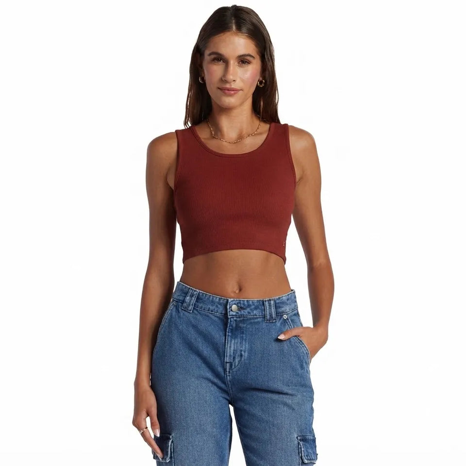 Roxy Women's Burgundy Ribbed Knit Crop Top