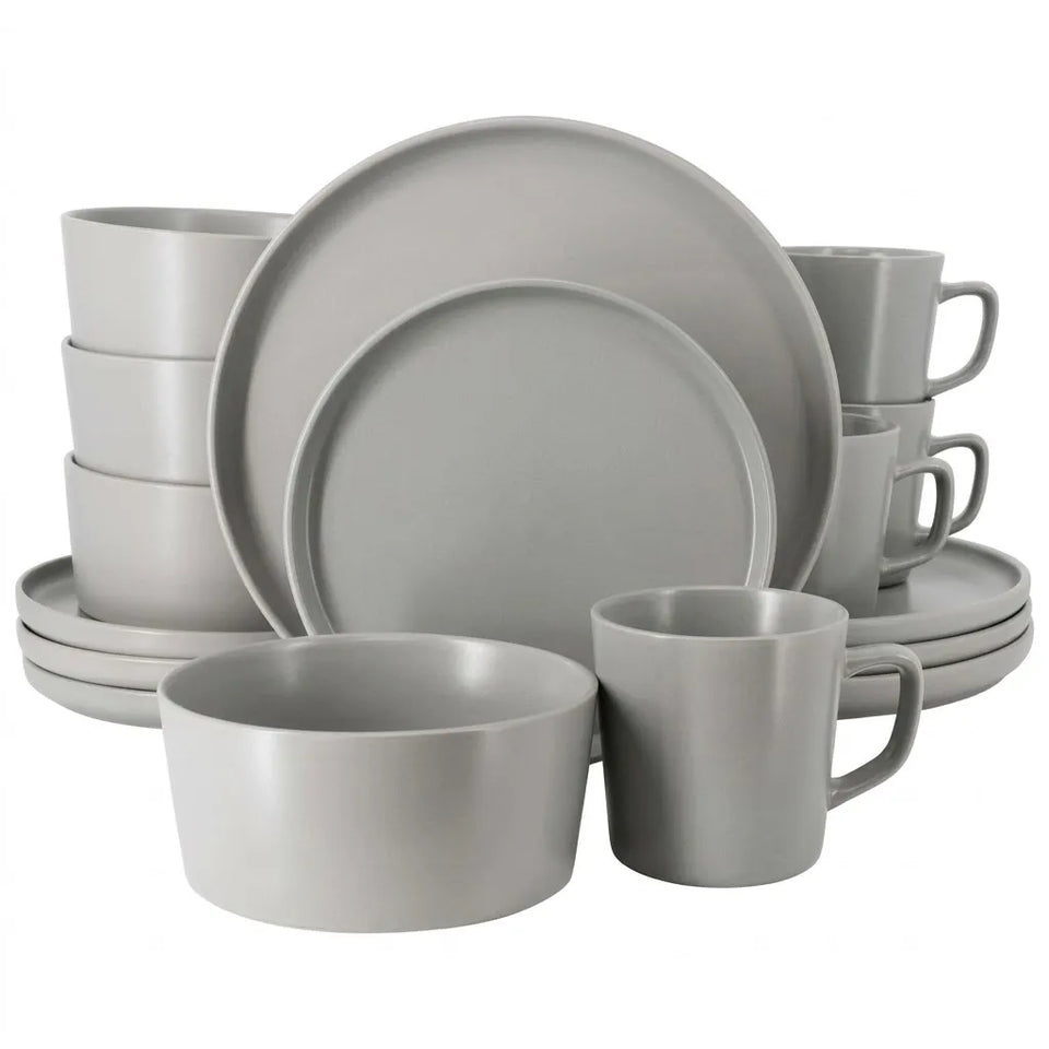 Elama Grey 16-Piece Stoneware Dinner Set