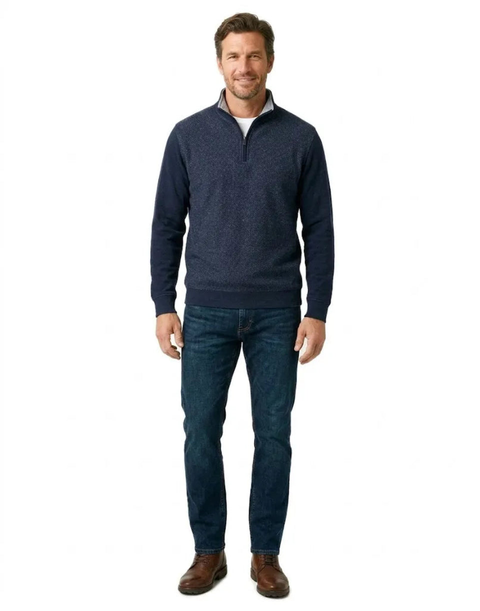 Ted Baker Men's Blue Quarter Zip Textured Pullover Sweatshirt