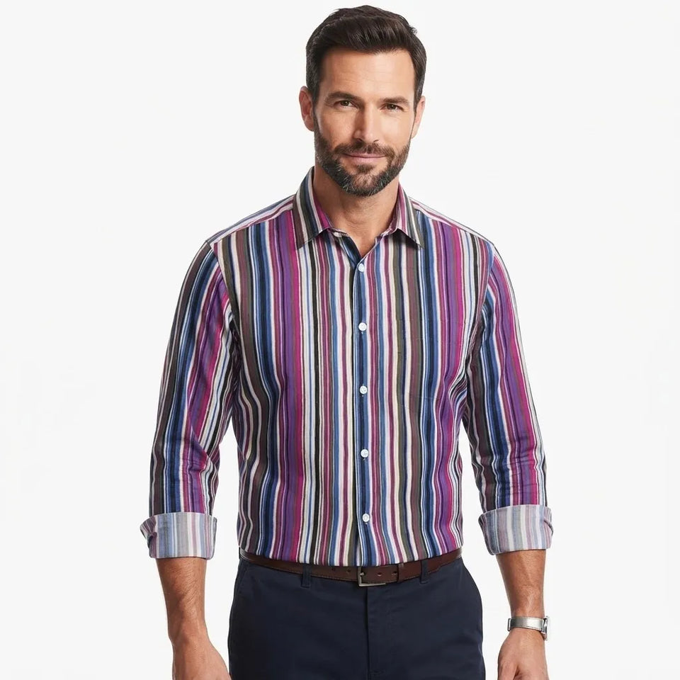 Jones Men's Multicolor Vertical Striped Button-Down Long-Sleeve Shirt