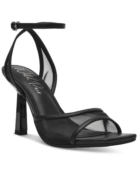 Black sandal with clear mesh panels on a white background
