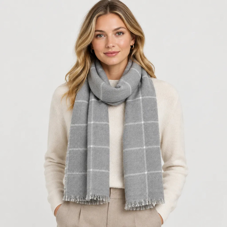 Sinsay Women's Grey Plaid Pattern Scarf