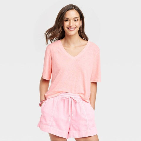 Universal Thread Women's Light Coral V Neck T-Shirt | Universal Thread In Lebanon