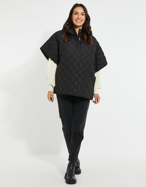Threadbare Women's Black Quilted Hooded Vest | Threadbare In Lebanon