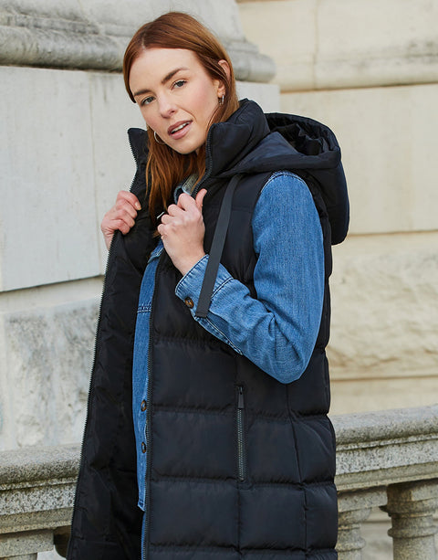 Threadbare Women's Black Quilted Hooded Puffer Vest | Threadbare In Lebanon