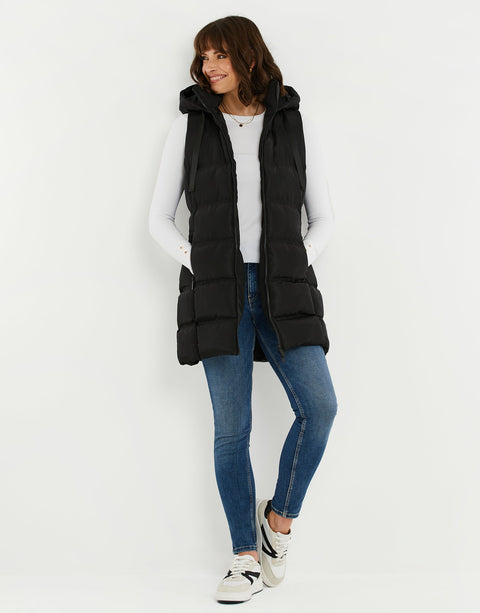 Threadbare Women's Black Quilted Hooded Puffer Vest | Threadbare In Lebanon