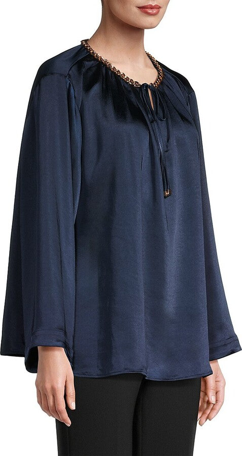 Michael Kors Women's Navy Chain-Embellished Satin Blouse | Michael Kors In Lebanon