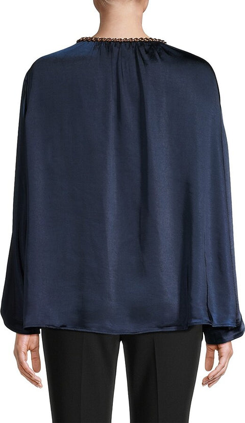 Michael Kors Women's Navy Chain-Embellished Satin Blouse | Michael Kors In Lebanon