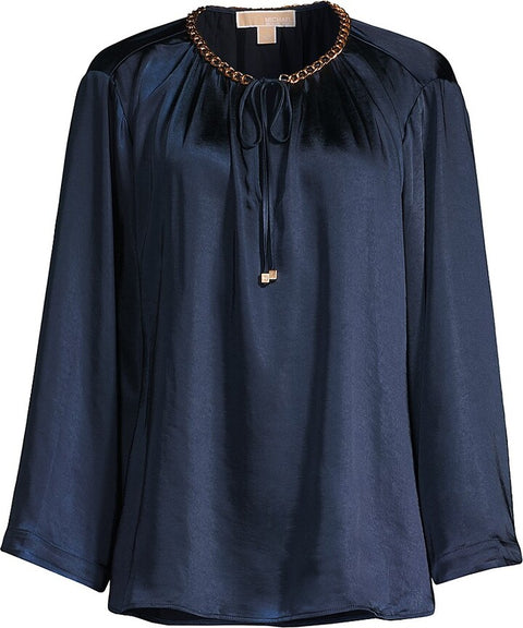 Michael Kors Women's Navy Chain-Embellished Satin Blouse | Michael Kors In Lebanon