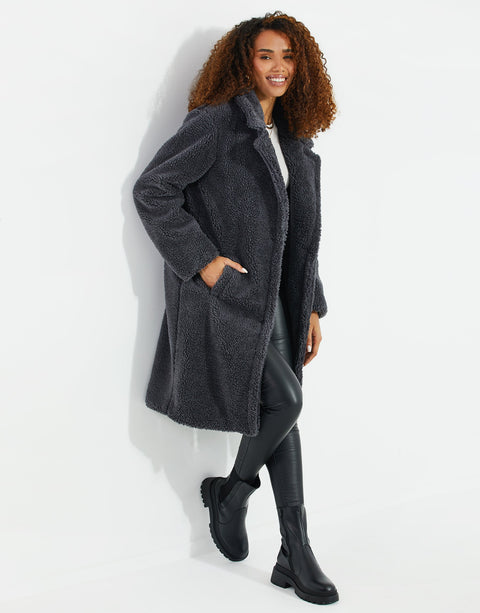 Threadbare Women's Dark Gray Faux Borg Teddy Coat |Threadbare In Lebanon
