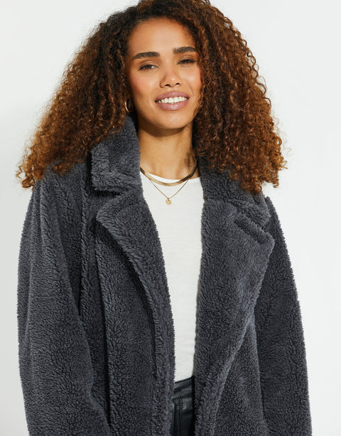 Threadbare Women's Dark Gray Faux Borg Teddy Coat |Threadbare In Lebanon