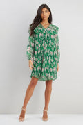 Wallis Women's Green Floral Oriental Pleated  Dress V2TM5 FE307