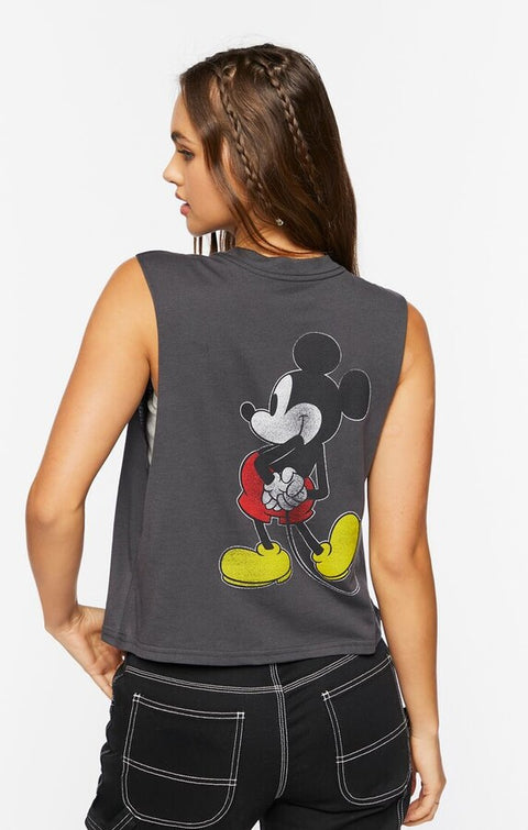 Forever 21 Women's Dark Gray Mickey Mouse Print Sleeveless Blouse |Forever 21 In Lebanon