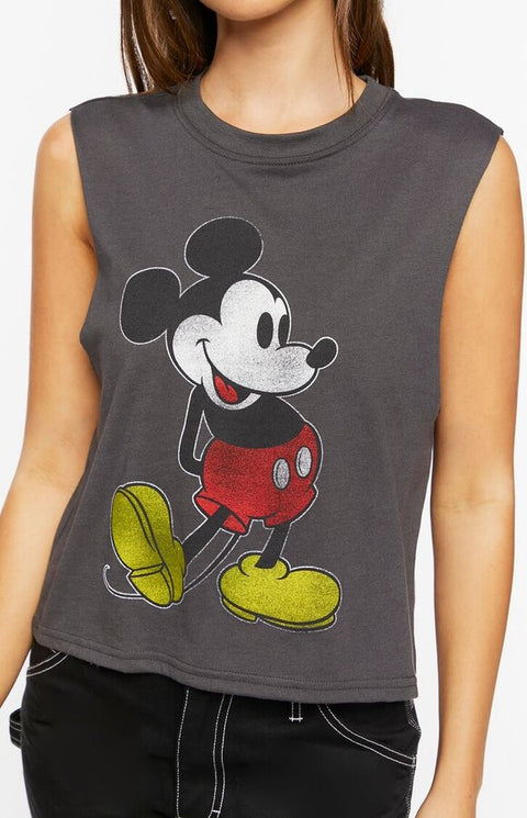 Forever 21 Women's Dark Gray Mickey Mouse Print Sleeveless Blouse |Forever 21 In Lebanon