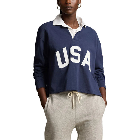 Polo Ralph Lauren Women's Navy Team USA Cropped Rugby Blouse | Polo Ralph Lauren In Lebanon