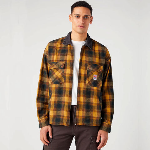 Wrangler Men's Black Double Flap Pocket Plaid Zip Overshirt | Wrangler In Lebanon