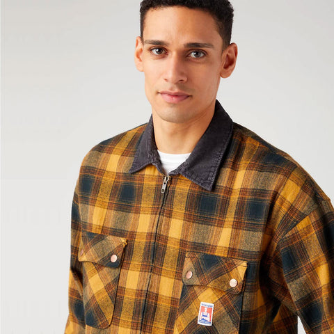 Wrangler Men's Black Double Flap Pocket Plaid Zip Overshirt | Wrangler In Lebanon