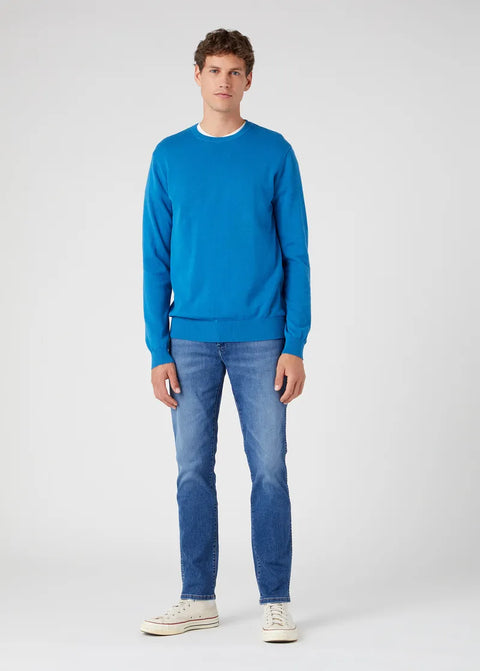Wrangler Men's Blue Deep Water Crew Neck Knit Sweatshirt |Wrangler In Lebanon