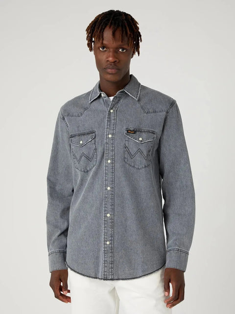 Wrangler Men's Gray Denim Regular Fit Shirt | Wrangler In Lebanon