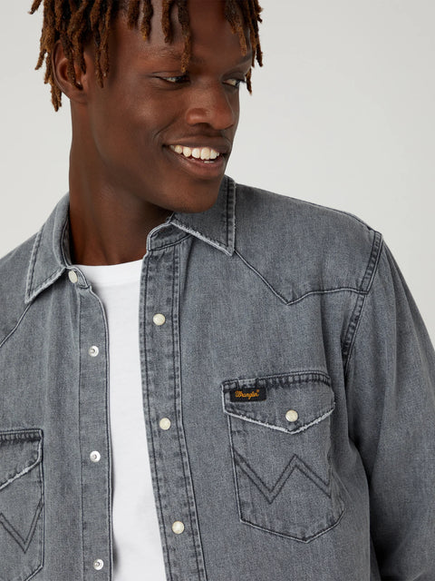 Wrangler Men's Gray Denim Regular Fit Shirt | Wrangler In Lebanon