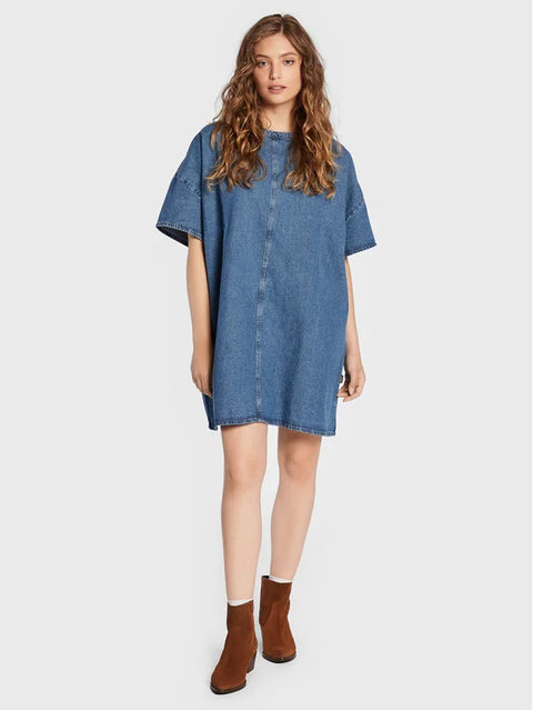 Wrangler Women's Blue Mid Indigo Oversize Denim Tee Dress |Wrangler In Lebanon