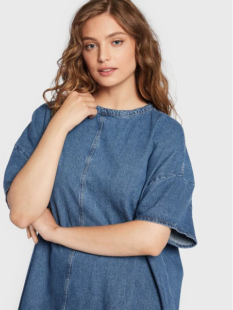 Wrangler Women's Blue Mid Indigo Oversize Denim Tee Dress |Wrangler In Lebanon