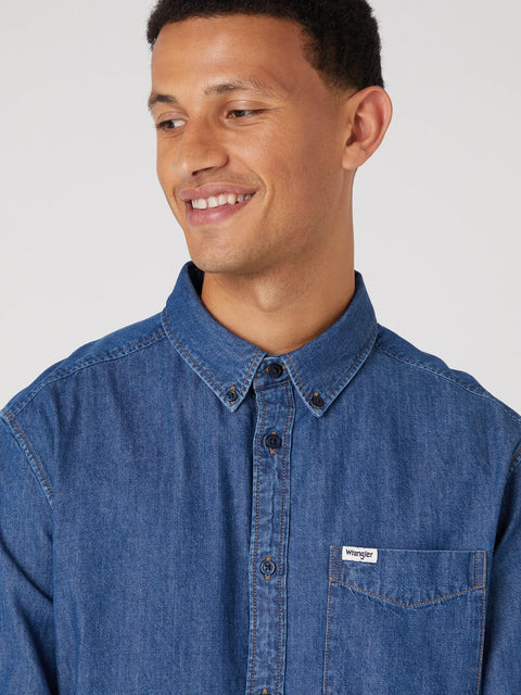 Wrangler Men's Blue Button Down Denim Shirt | Wrangler In Lebanon