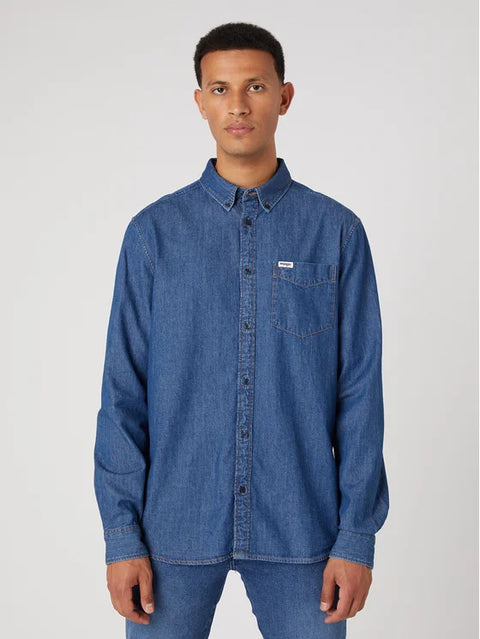 Wrangler Men's Blue Button Down Denim Shirt | Wrangler In Lebanon