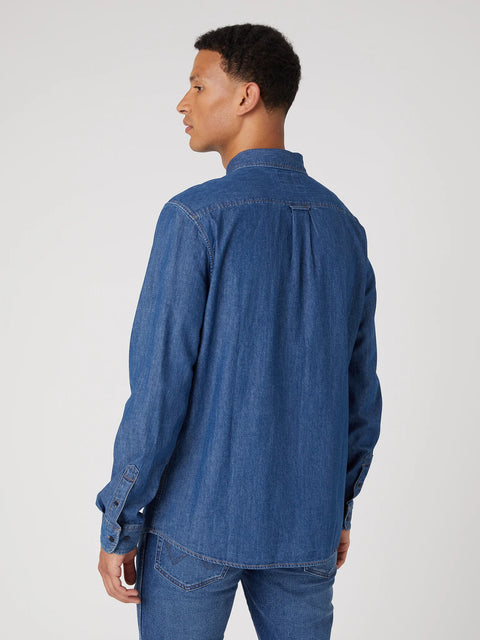 Wrangler Men's Blue Button Down Denim Shirt | Wrangler In Lebanon