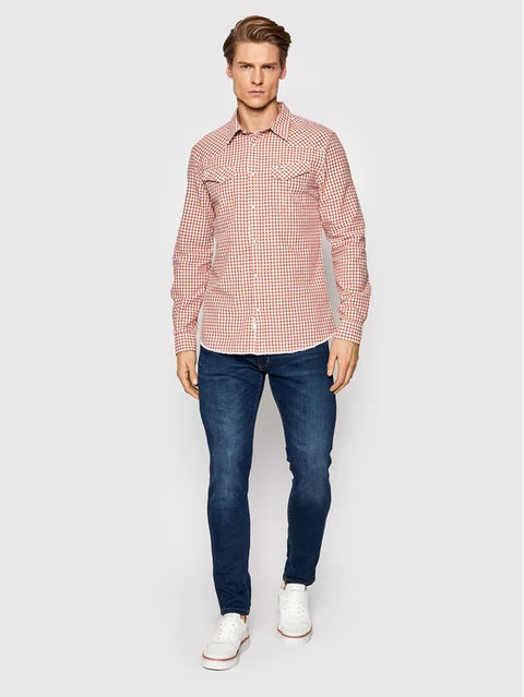 Wrangler Men's Red Regular Fit Ls Western Shirt | Wrangler In Lebanon